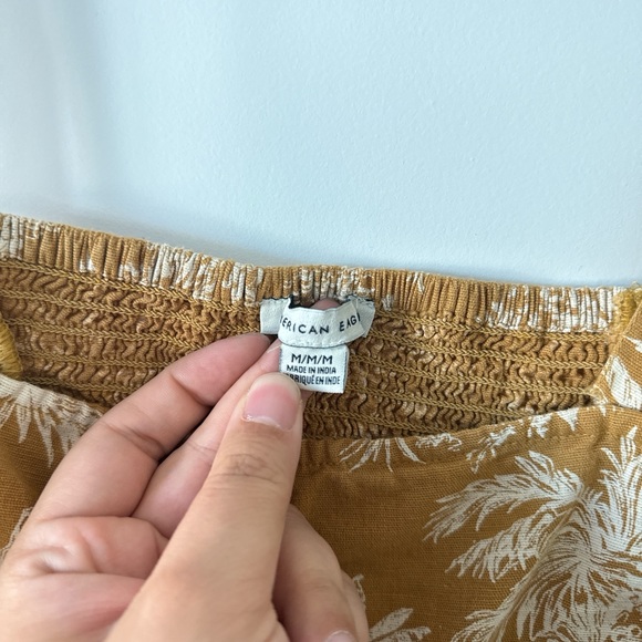 American Eagle Outfitters Mustard Botanical Button-Front Crop Top - Picture 3 of 6